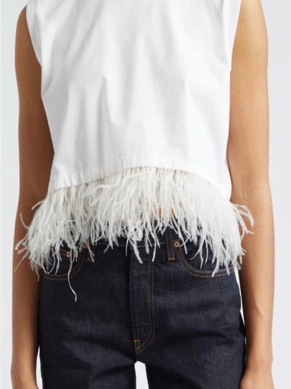 cinq a sept White Feather-Trim Crop Top